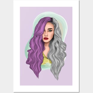 Girl portrait with purple and silver hair Posters and Art